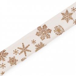 Ruban Noel Blanc Etoile Or 15mm