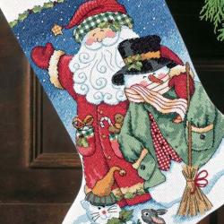 Santa snowman christmas stocking chaussette du pere noel kit de point de croix dimensions 3
