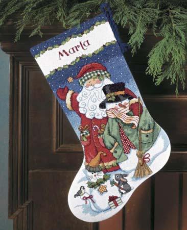 Santa snowman christmas stocking chaussette du pere noel kit de point de croix dimensions 3
