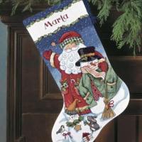 Santa snowman christmas stocking chaussette du pere noel kit de point de croix dimensions 3