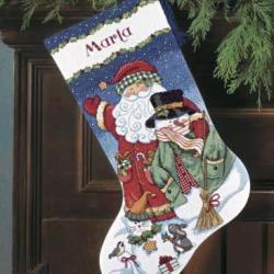 Santa & Snowman Christmas Stocking 'Chaussette du Père Noël'  - Kit de Point de Croix - Dimensions