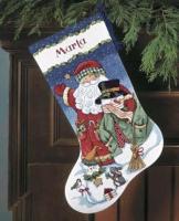 Santa snowman christmas stocking chaussette du pere noel kit de point de croix dimensions 4