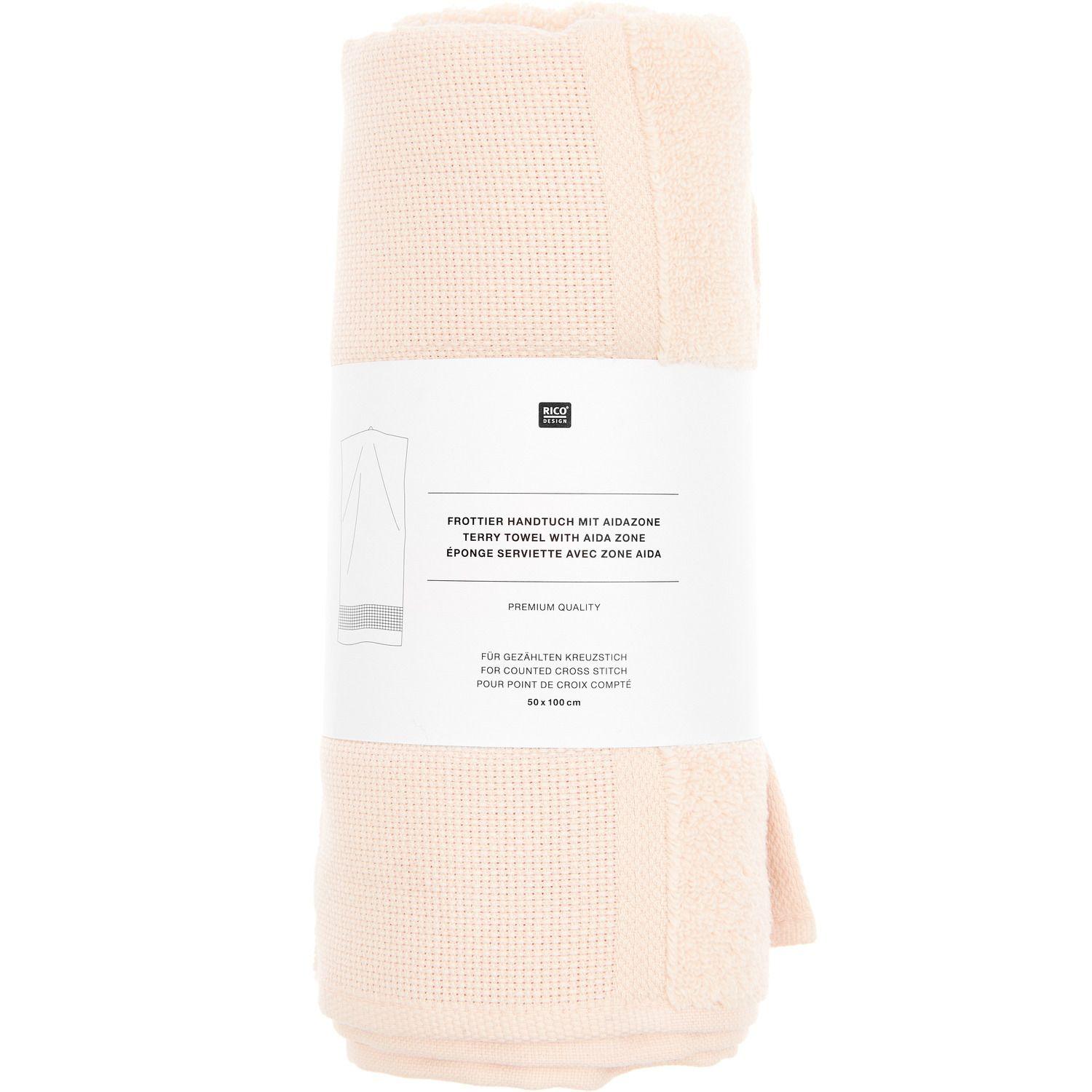 Serviette eponge a broder 50x100 rose poudre rico design 141024 2