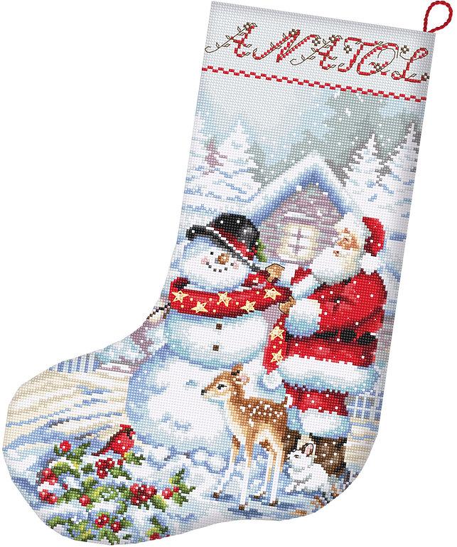 Snowman and santa stocking chaussette du pere noel kit de point de croix letistitch 1