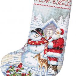 Snowman and Santa Stocking 'Chaussette du Père Noël'  - Kit de Point de Croix - Letistitch