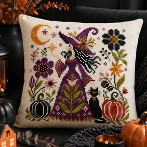 Sorciere des pres fiche ou kit de point de croix de broderie jardin prive