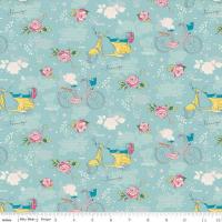 Tissu jordan someday velo bleu et roses au jardin c7910 aqua