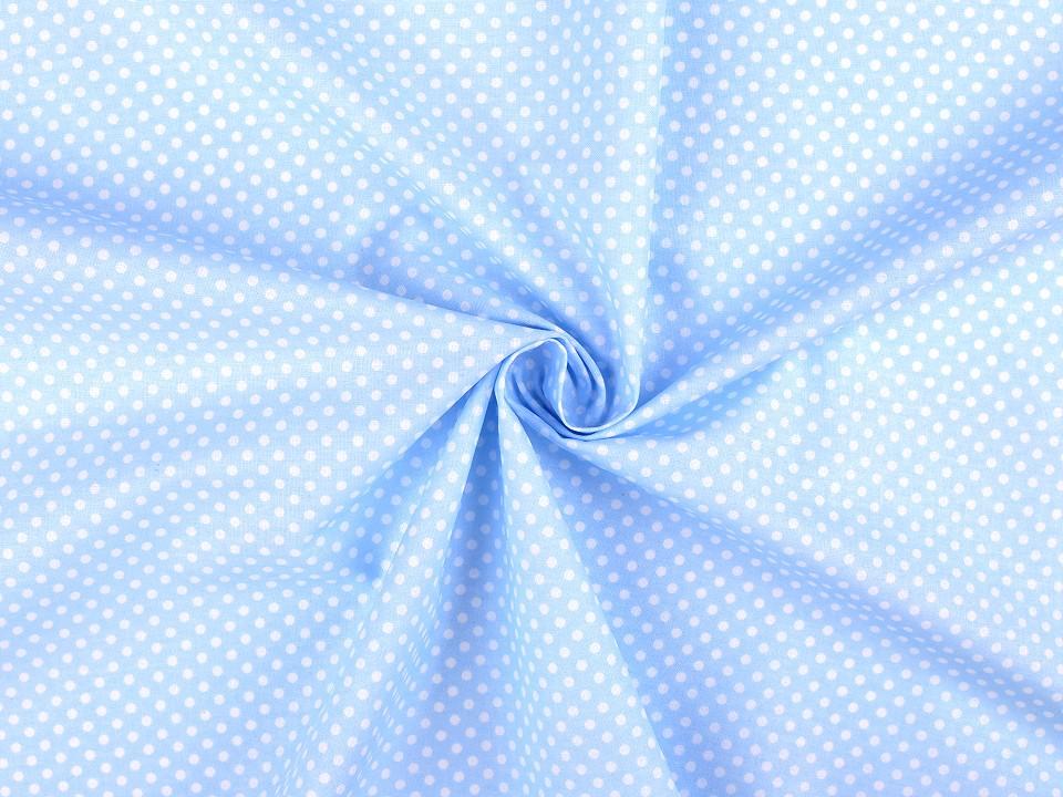 Tissu popeline a pois blanc fond bleu clair 1