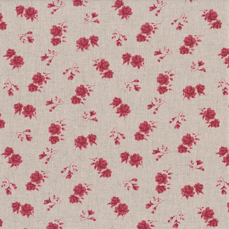 Tissus patchwork stof lin shabby chic fleurs rouges st18 117