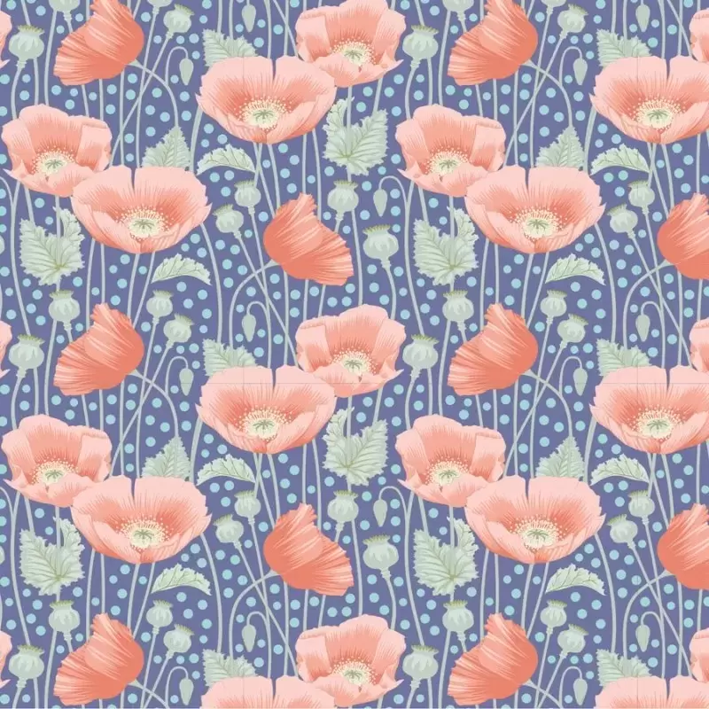 Tissus patchwork tilda gardenlife coquelicot fond bleu 100319 1