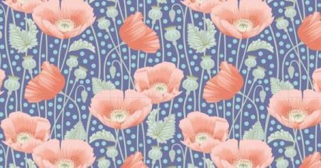 Tissus patchwork tilda gardenlife coquelicot fond bleu 100319 2