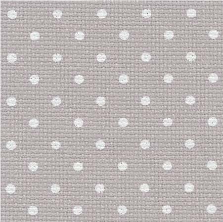 Toile a broder zweigart aida 7 pts 3793 a pois blancs fond gris 7349