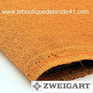 Toile a broder zweigart de lin belfast 3609 12 6 fils cuivre irisee a paillettes 3131
