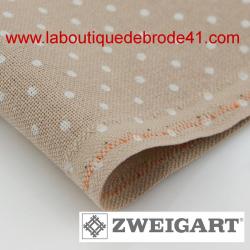 Toile a broder zweigart etamine murano 3984 12 6 fils petits points blanc fond taupe 7309