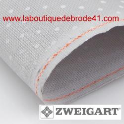 Toile à Broder Zweigart  Extra Fine Aïda 8 Pts  3326 à Pois Blancs Fond Gris 7349