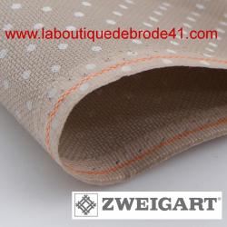 Toile à Broder Zweigart  Extra Fine Aïda 8 Pts 3326 à Pois Blancs Fond Taupe 3189