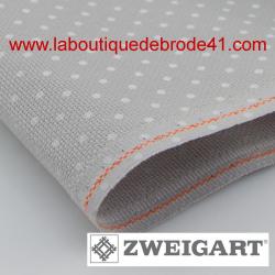 Toile à Broder Zweigart Fein Aïda 7 Pts 3793 à Pois Blancs Fond Gris 7349