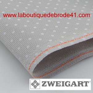 Toile a broder zweigart fein aida 7 pts 3793 a pois blancs fond gris 7349