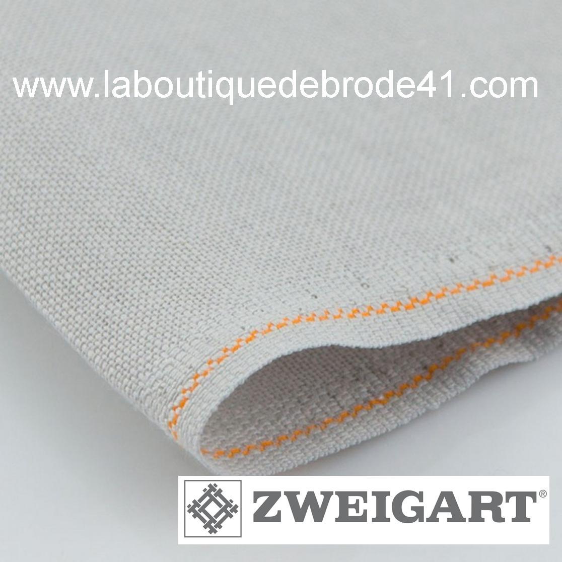 Toile a broder zweigart lin belfast 3609 12 6 fils gris souris 787