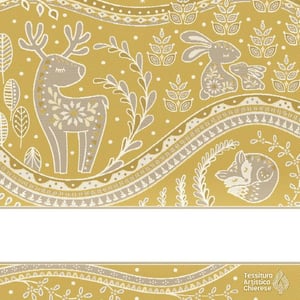 Torchon a broder cuisine motifs renne et renard jaune et ecru 