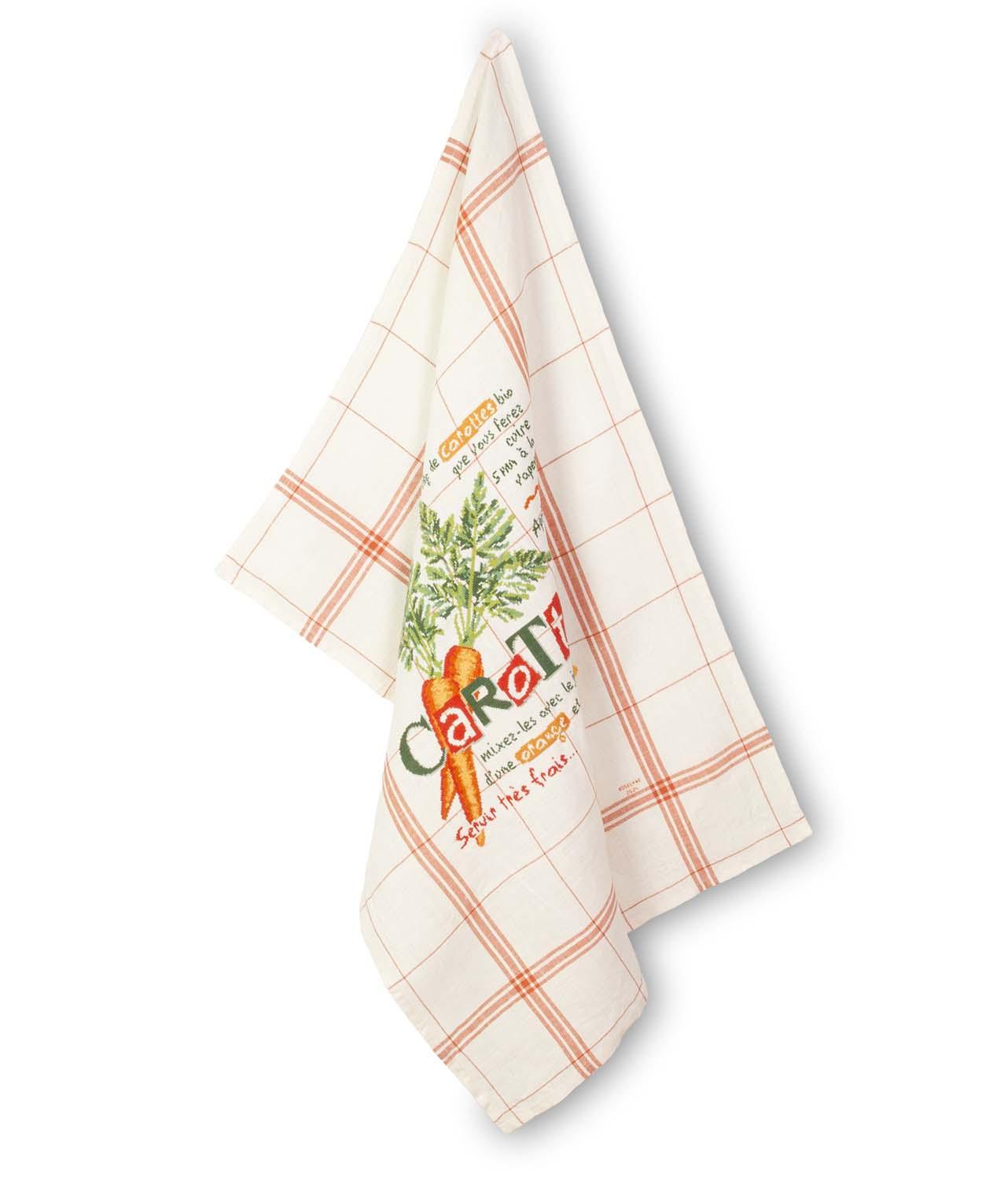 Torchon en lin a broder montmartre fond blanchi a rayures oranges 84x56 cm 2