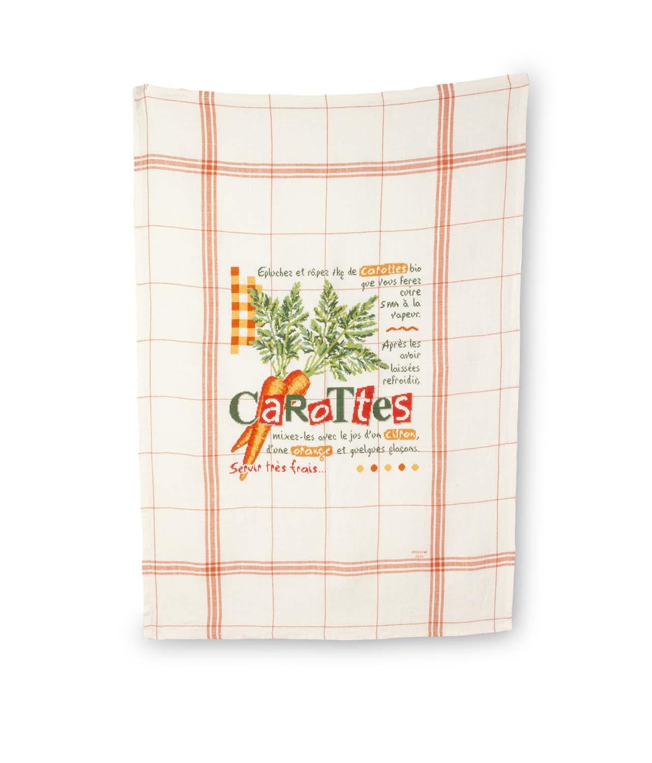 Torchon en lin a broder montmartre fond blanchi a rayures oranges 84x56 cm 3