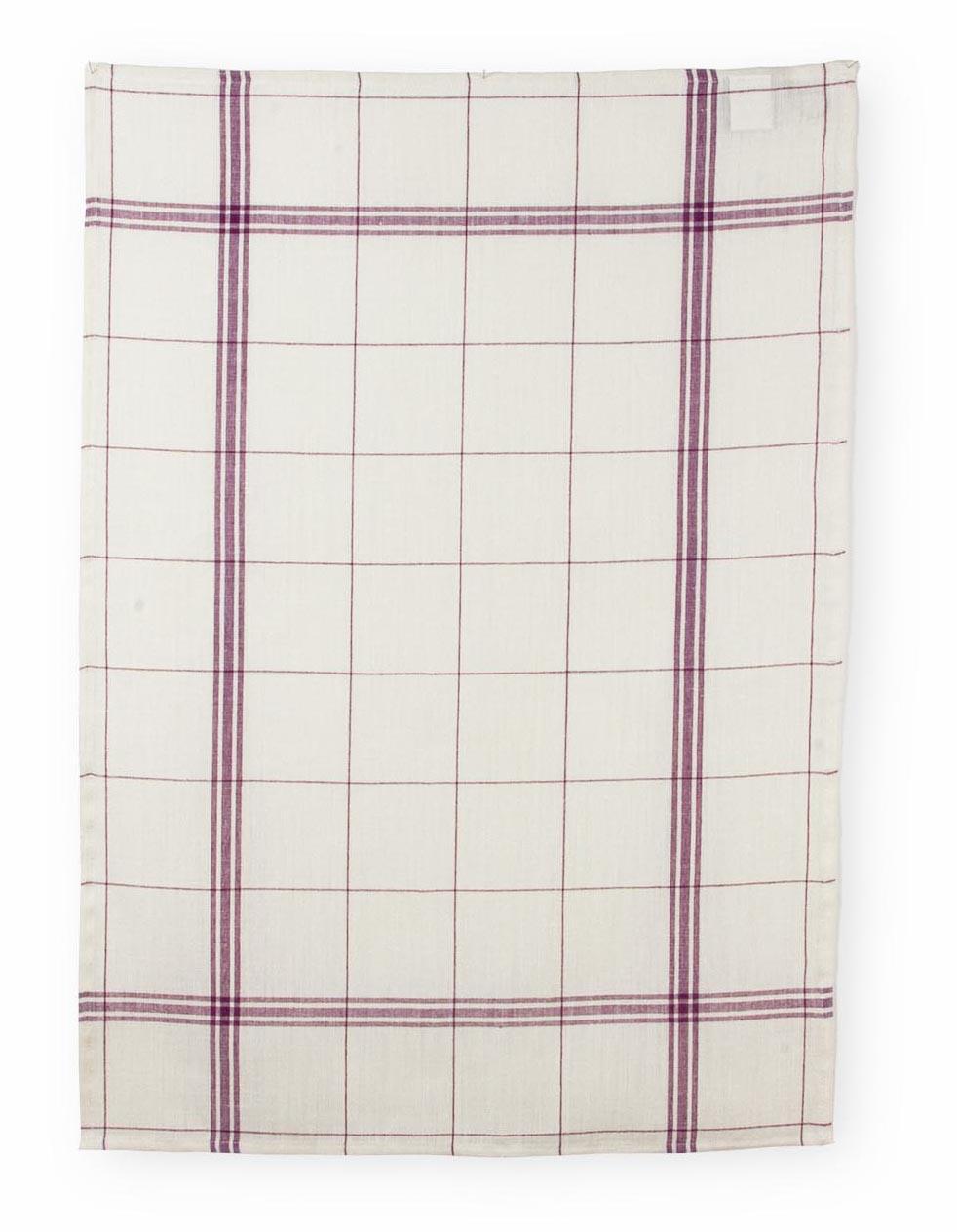 Torchon en lin a broder montmartre fond blanchi a rayures parmes 84x56 cm