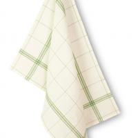 Torchon en lin a broder montmartre fond blanchi a rayures vertes 84x56 cm