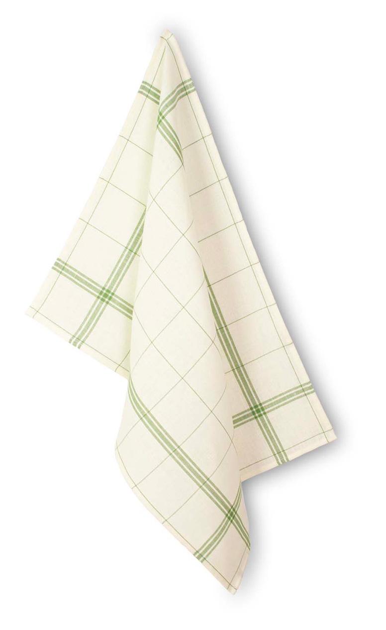 Torchon en lin a broder montmartre fond blanchi a rayures vertes 84x56 cm