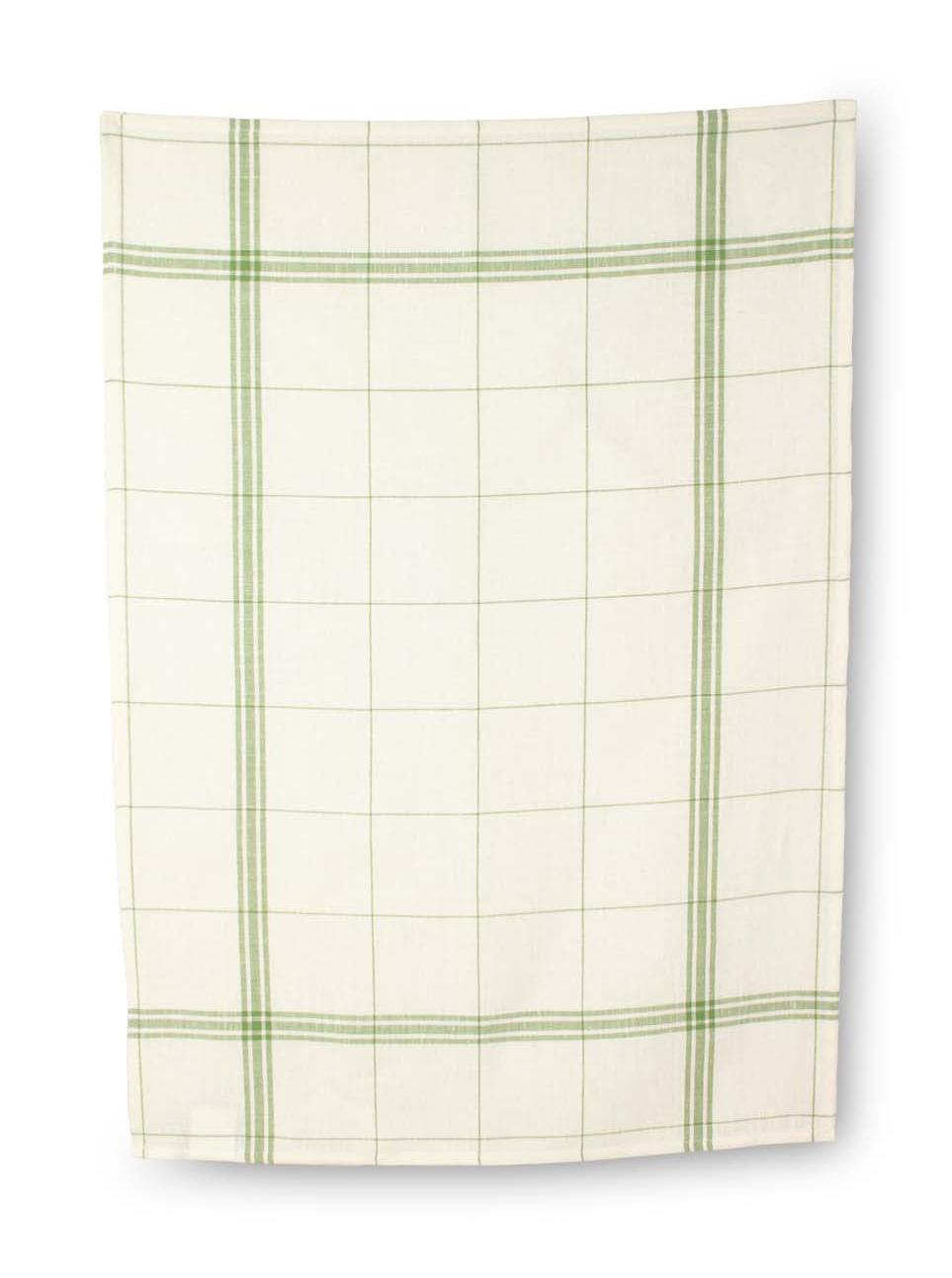 Torchon en lin a broder montmartre fond blanchi a rayures vertes 84x56 cm1