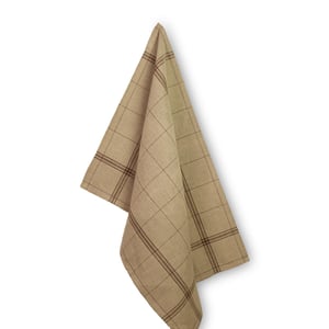 Torchon en lin a broder montmartre fond naturel a rayures chocolat 84x56 cm