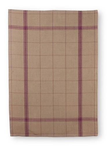 Torchon en lin a broder montmartre fond naturel a rayures parmes 84x56 cm