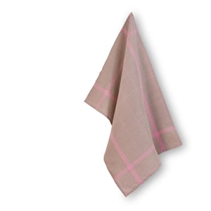Torchon en lin a broder montmartre fond naturel a rayures rose 84x56 cm