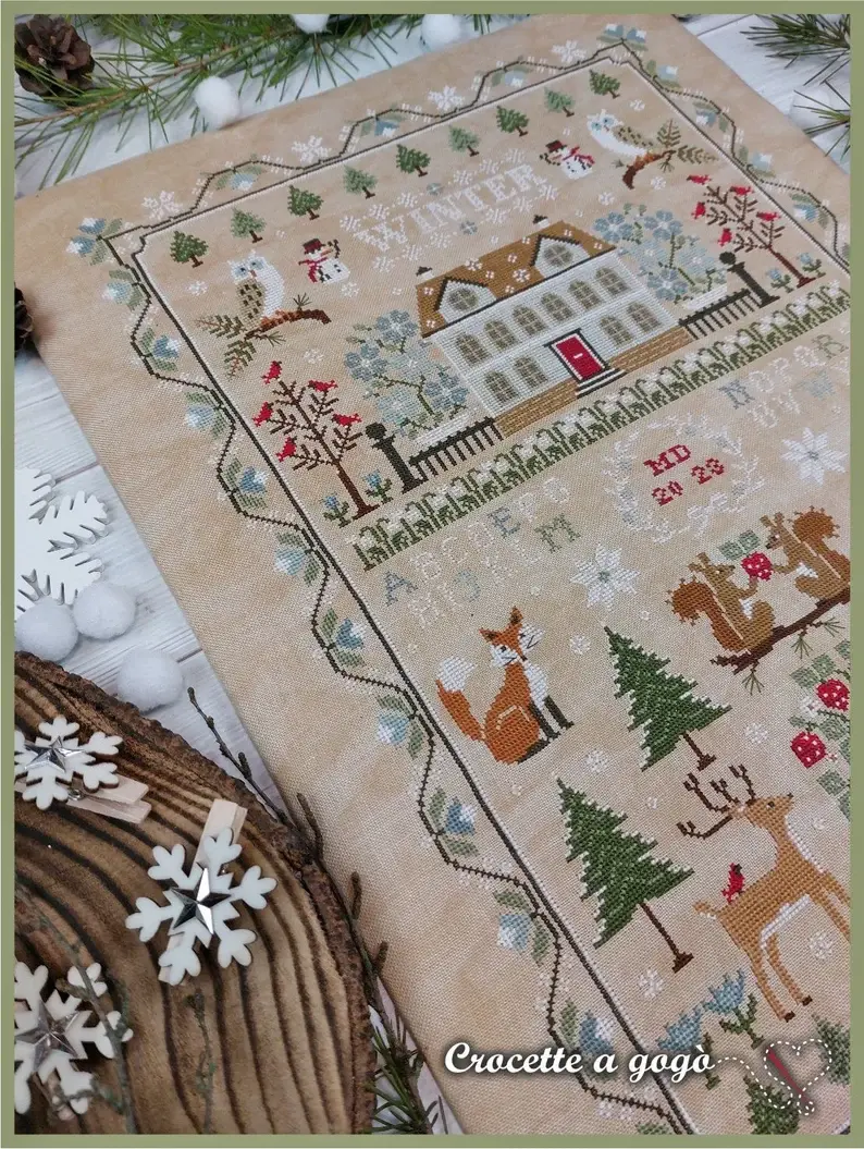 Winter sampler fiche de point de croix crocette a gogo 6